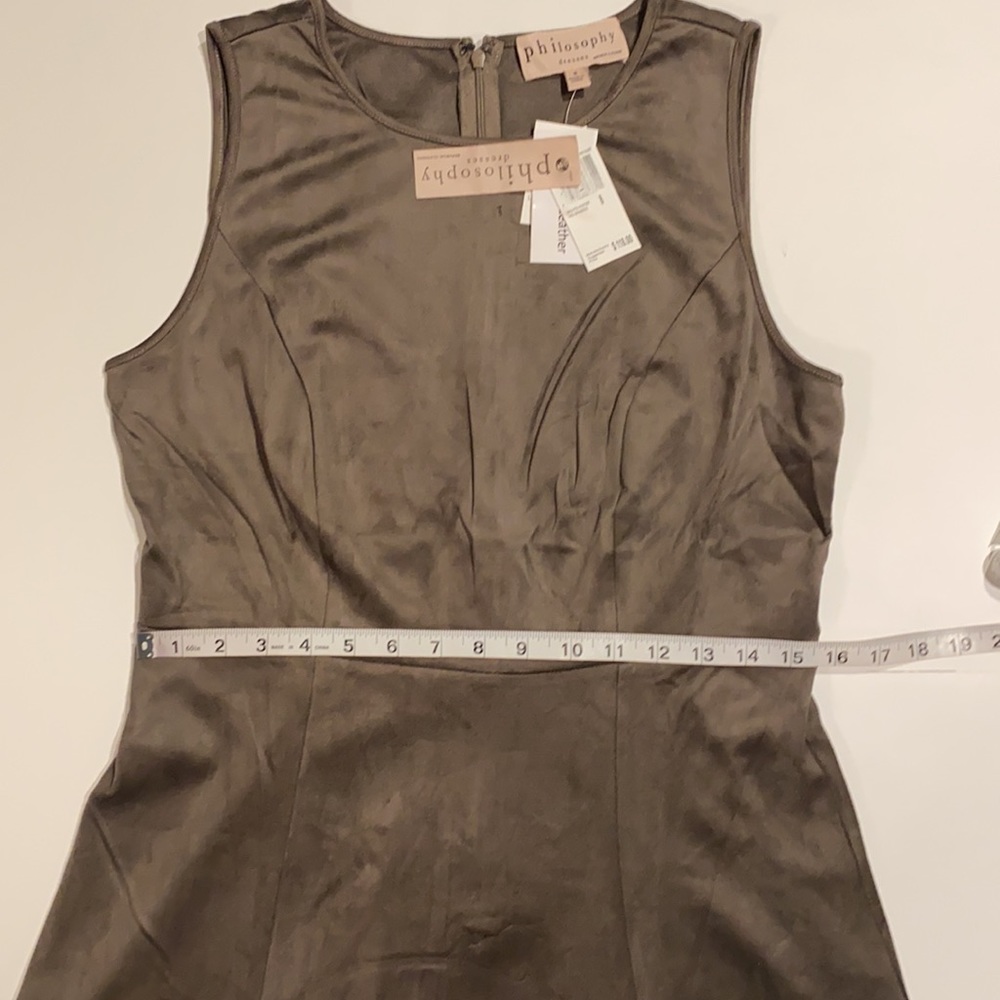 Philosophy SZ 8 Faux Leather Sleeveless A-Line Dress Heather Taupe New - Picture 8 of 13